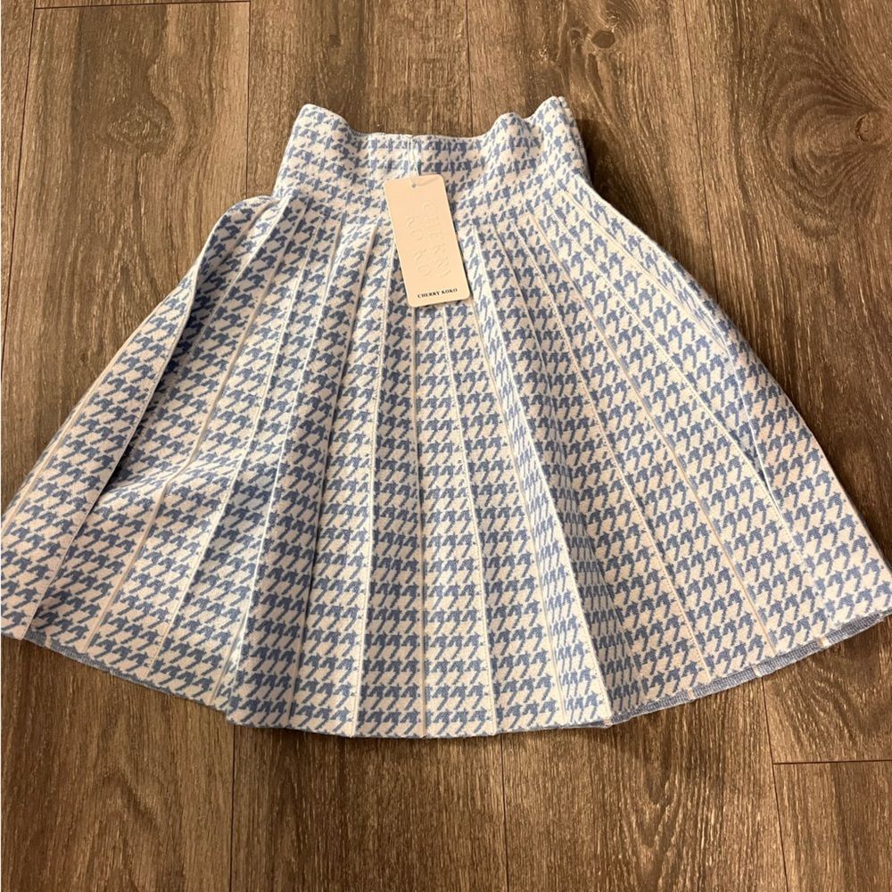 Cherry Ko Ko Blue & White Houndstooth Pleated Mini Skirt NWT - Picture 6 of 9